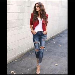 Asymmetrical Blazer in Cherry Red